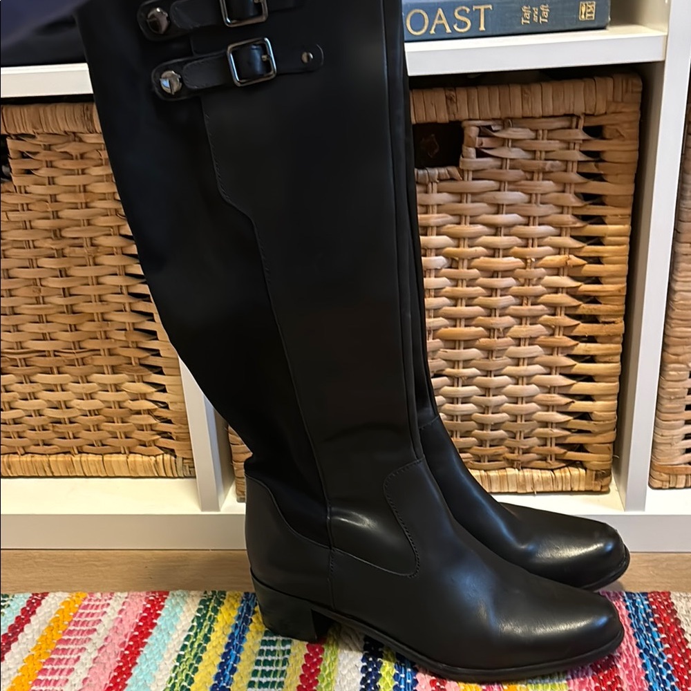 Tahari Black Leather Knee-High Boots